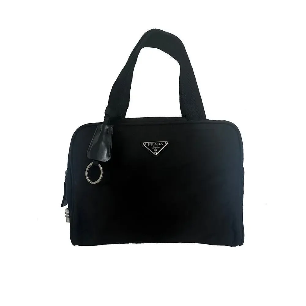 Prada Sport Black Tessuto Nylon Satchel Bag Italy w/ Padlock & Key